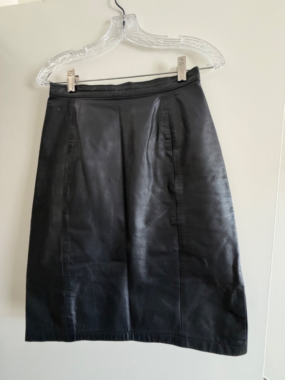 Vintage 80's Leather Pencil Skirt with Kick Pleat